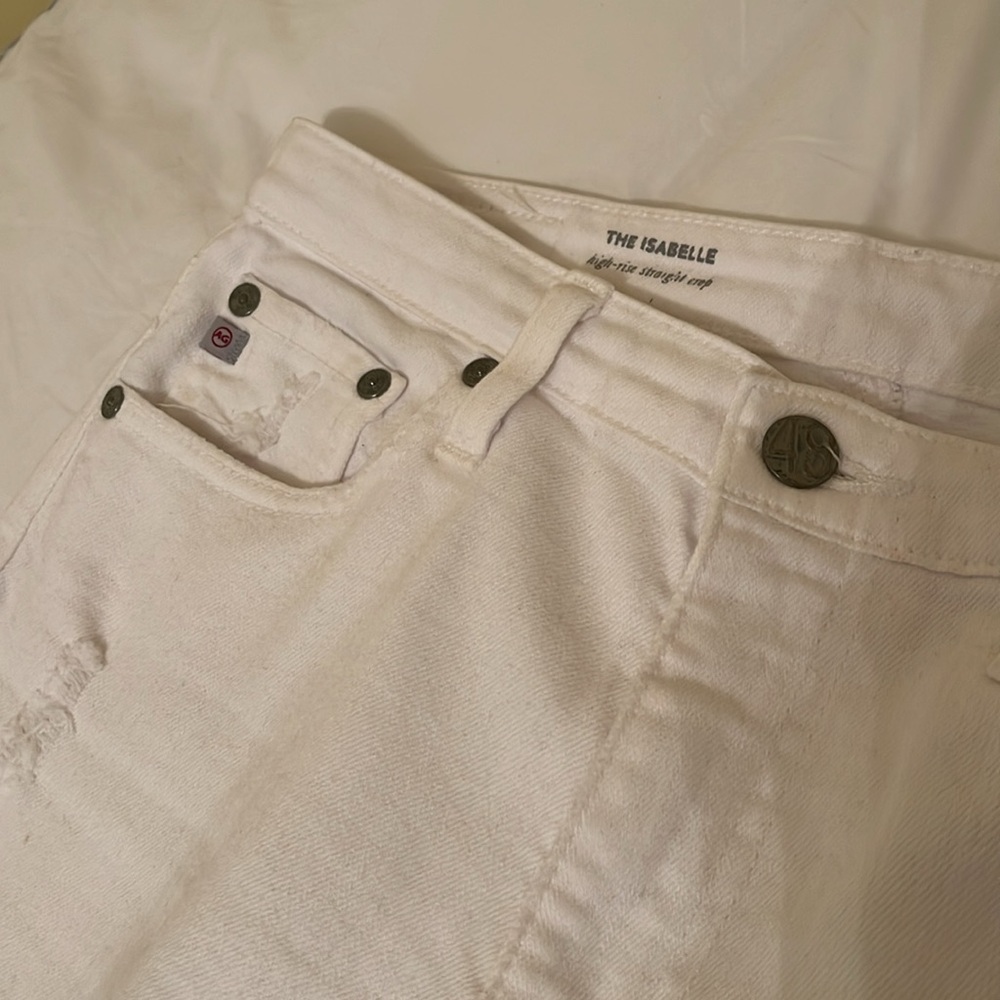AG The Isabelle High Rise Straight Crop in Distressed White Size 27R - Picture 3 of 8